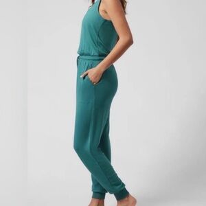 Athleta Balance Soft Tencel Jumpsuit Women’s Small Green Jogger Drawstring NWT